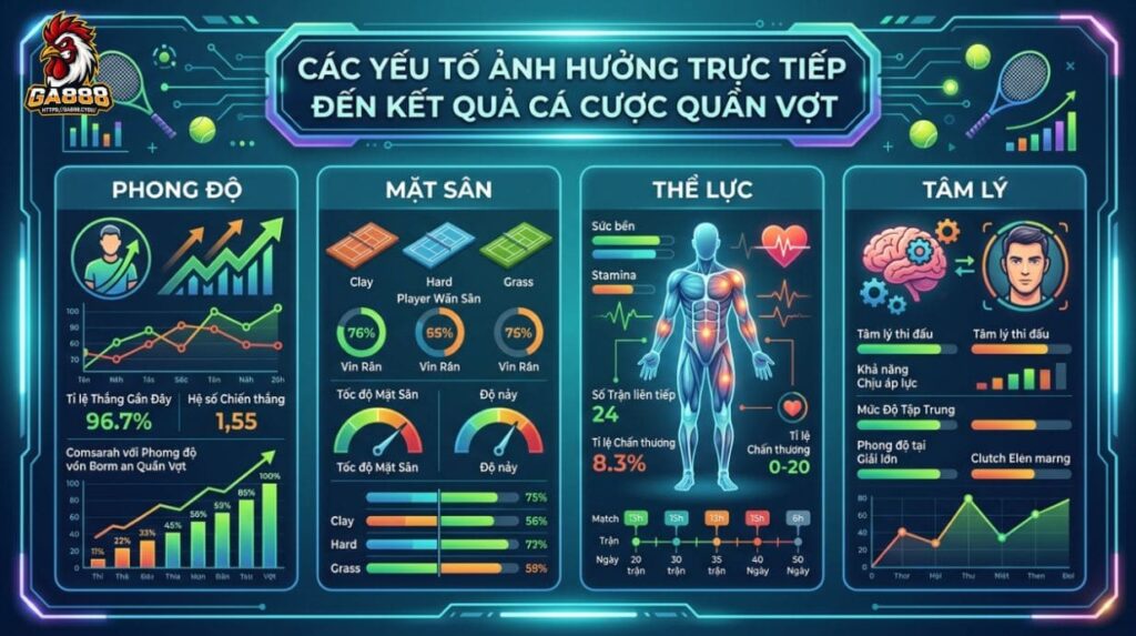 Các yếu tố ảnh hưởng trực tiếp đến kết quả trong cá cược tennis