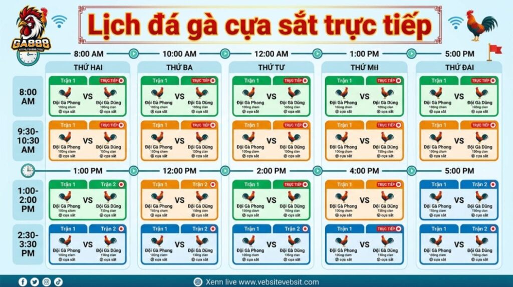 Lịch đá gà cựa sắt trực tiếp