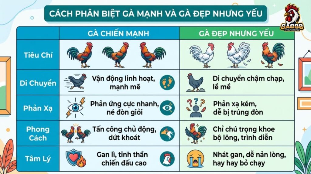 Cách phân biệt gà mạnh vs gà “đẹp nhưng yếu”tại GA888