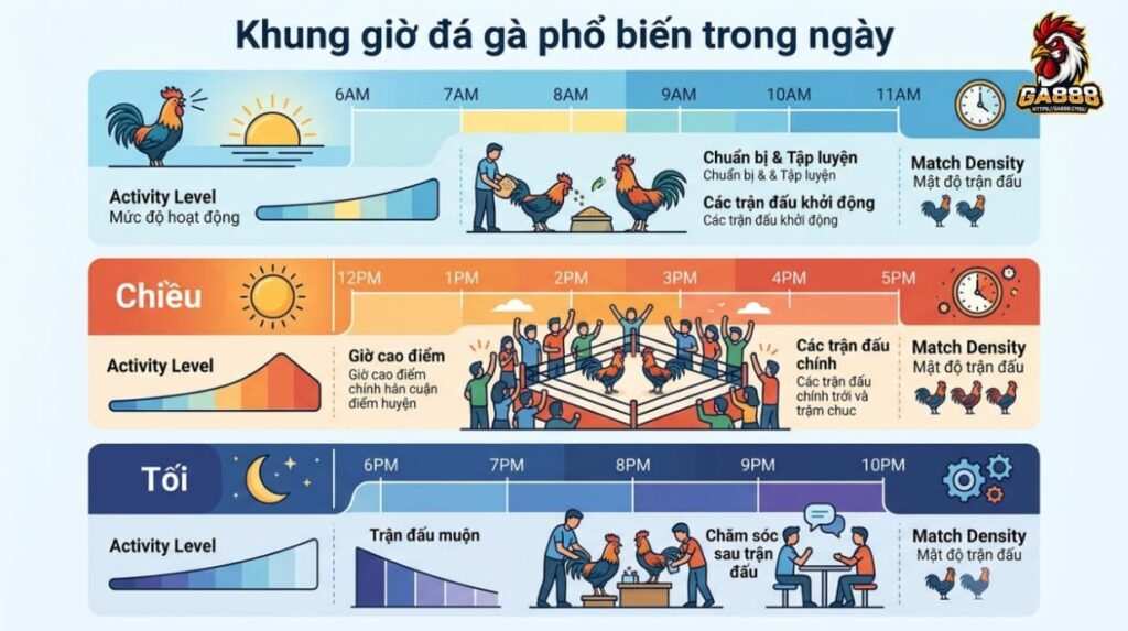 Khung giờ đá gà phổ biến trong ngày tại GA888