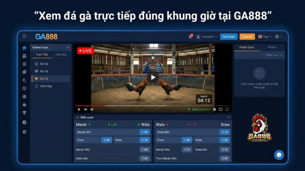 Xem đá gà trực tiếp đúng khung giờ tại GA888