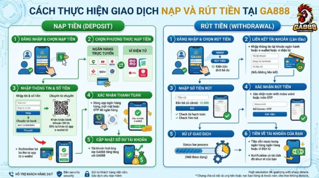 Cách thực hiện giao dịch nạp và rút tiền Tại GA888