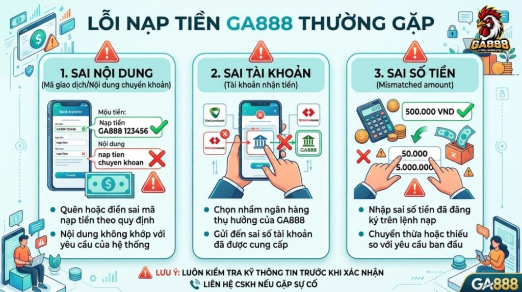Lỗi nạp tiền GA888 thường gặp