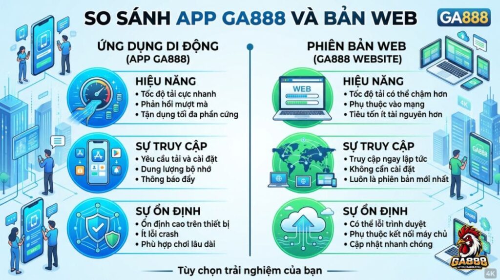 So sánh app GA888 và bản web