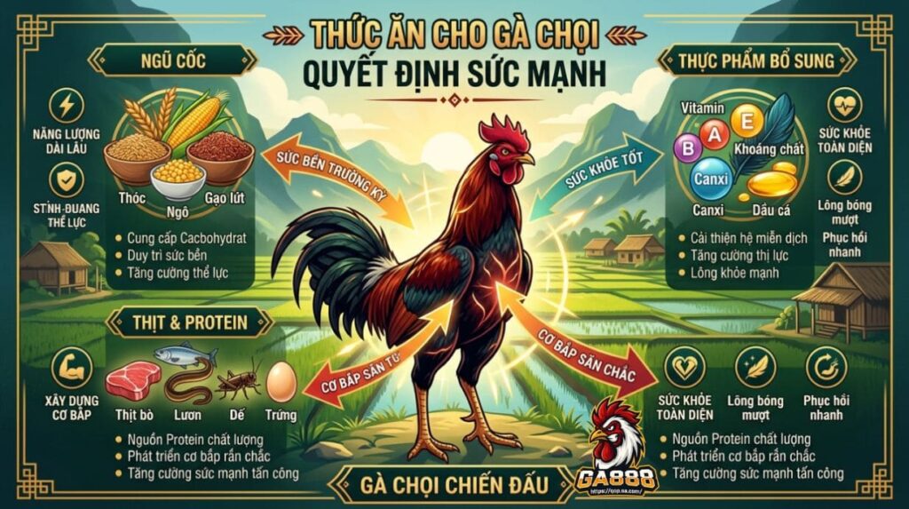 Thức ăn cho gà chọi quyết định sức mạnh