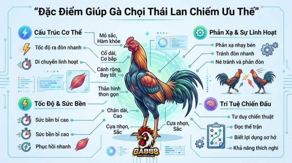 Đặc Điểm Giúp Gà Chọi Thái Lan Chiếm Ưu Thế