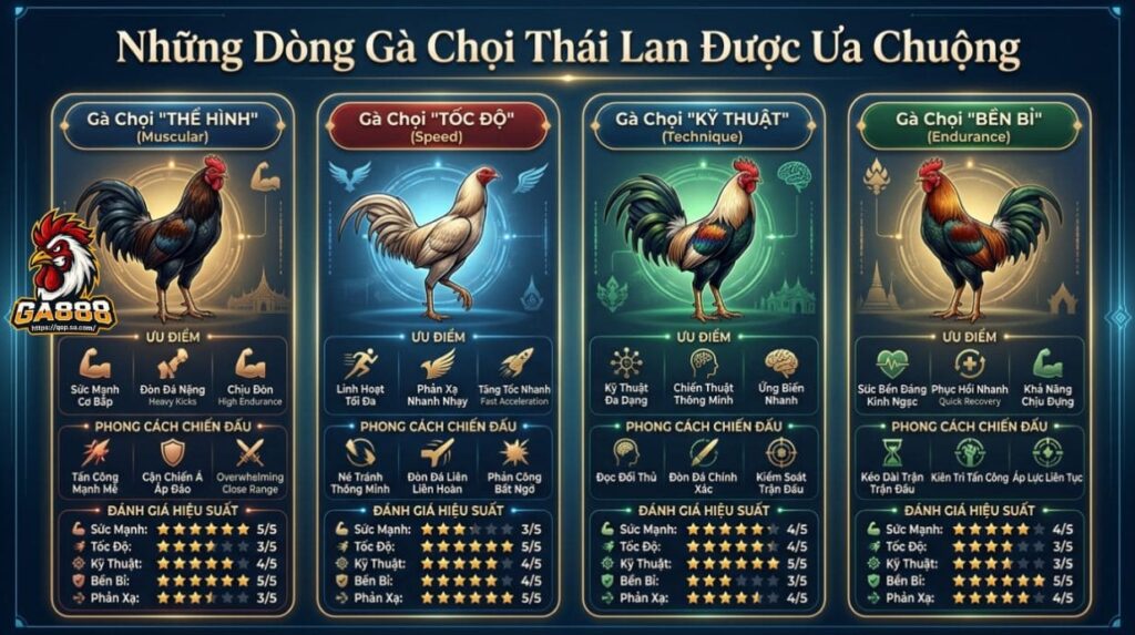 Những Dòng Gà Chọi Thái Lan Được Ưa Chuộng